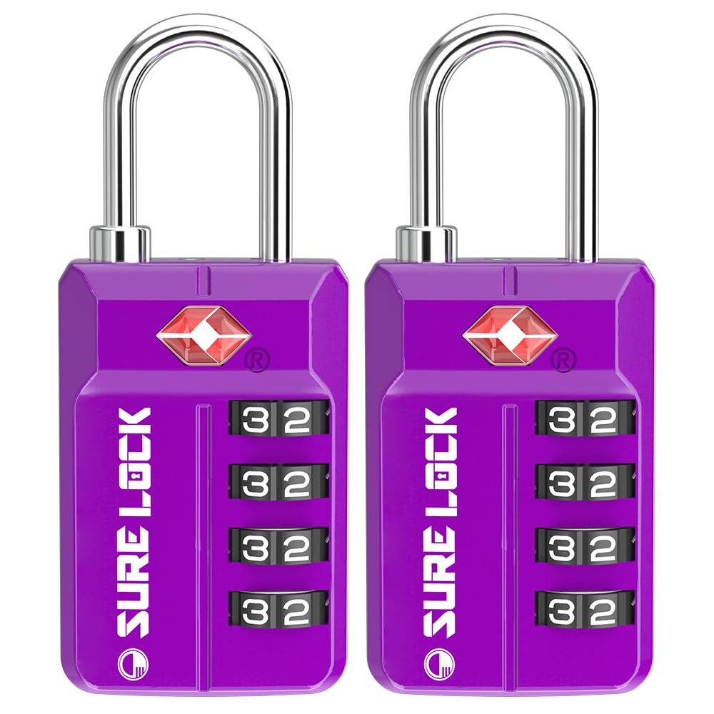 SURE LOCK TSA Approved 4-Digit Resettable Combination Luggage Locks with Open Alert, Easy-Read Dials - for Luggage, School Lockers, Gym, Office, Toolbox & Security Cases(Green 2 Pack)