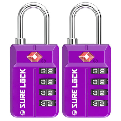 SURE LOCK TSA Approved 4-Digit Resettable Combination Luggage Locks with Open Alert, Easy-Read Dials - for Luggage, School Lockers, Gym, Office, Toolbox & Security Cases(Green 2 Pack)