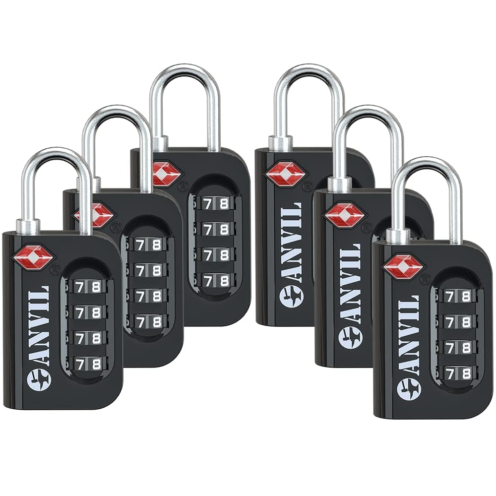 ANVIL TSA Approved Luggage Lock - 4 Digit Combination, 10,000 Combinations, Easy-Read Password Window, Travel Lock for Suitcases, Backpacks, Gym & Student Lockers, Baggage
