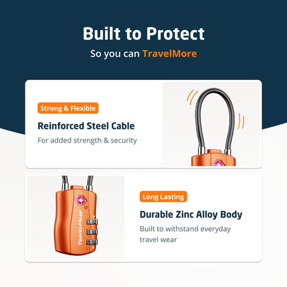 TravelMore TSA Approved Luggage Locks, Travel Combination Cable Locks