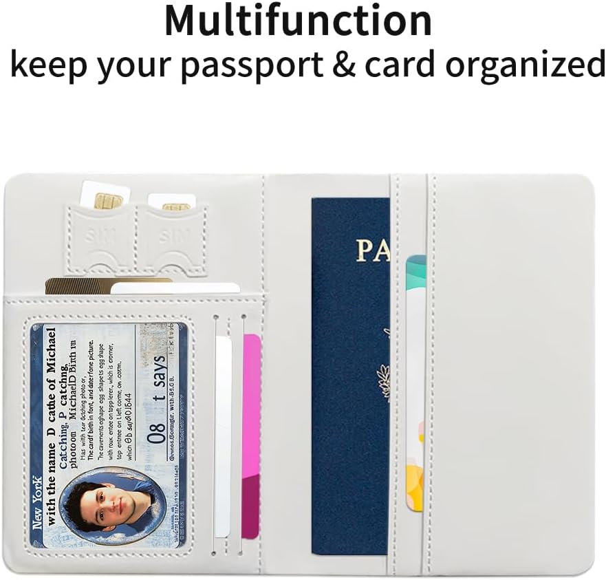 Passport Holder Featuring Delicate Pink and White Blooms PU Leather Travel Document Wallet Feminine Passport Cover for Women 5.9 x 4.3 Inches