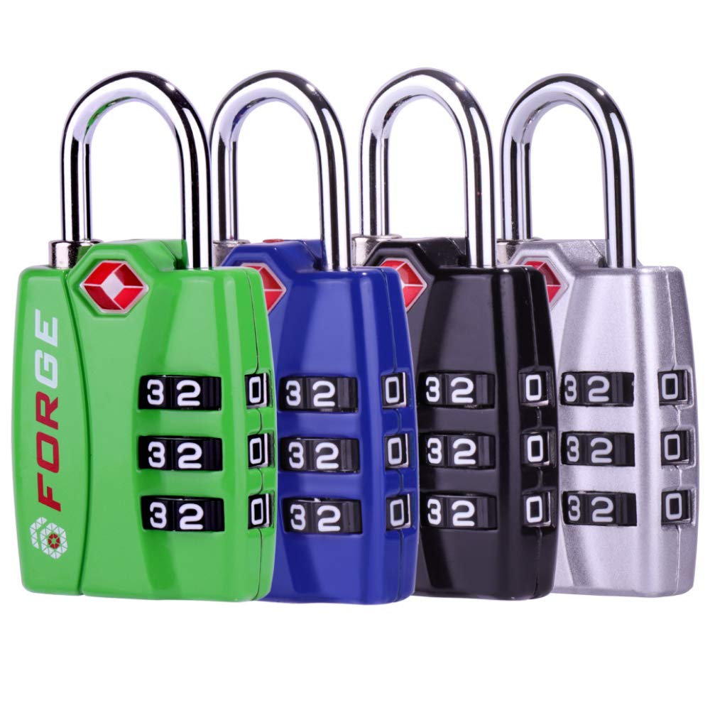 Forge TSA Approved Luggage Locks, Open Alert TSA Locks, Black, 4 Pack