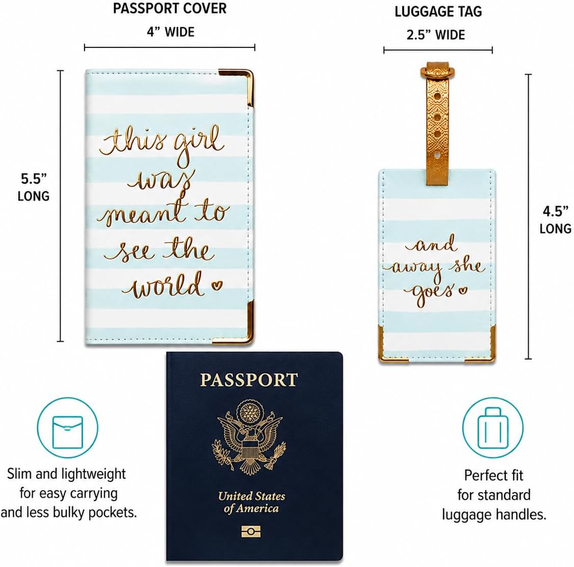 WORD TRAVELER Passport Cover Holder And Luggage Tag Set In Gift Box
