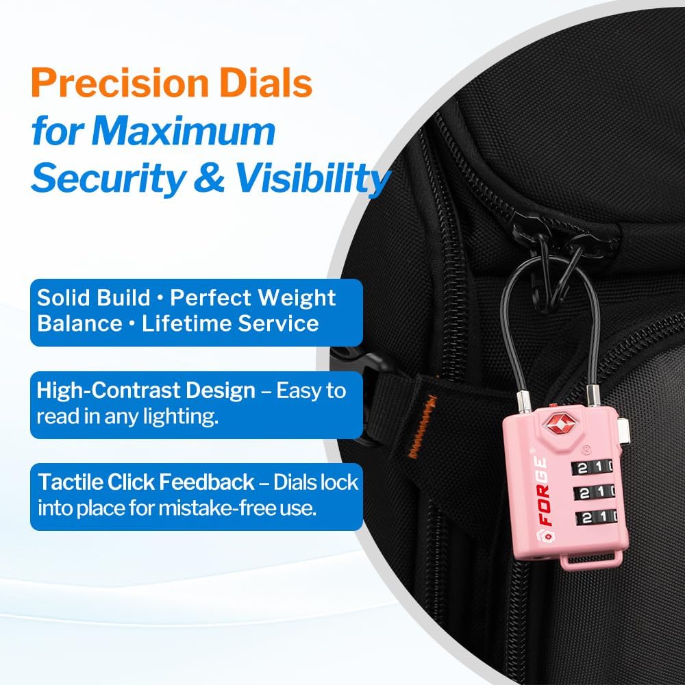 Forge TSA Approved Luggage Locks, Open Alert Cable Lock, Pink, 2 Pack