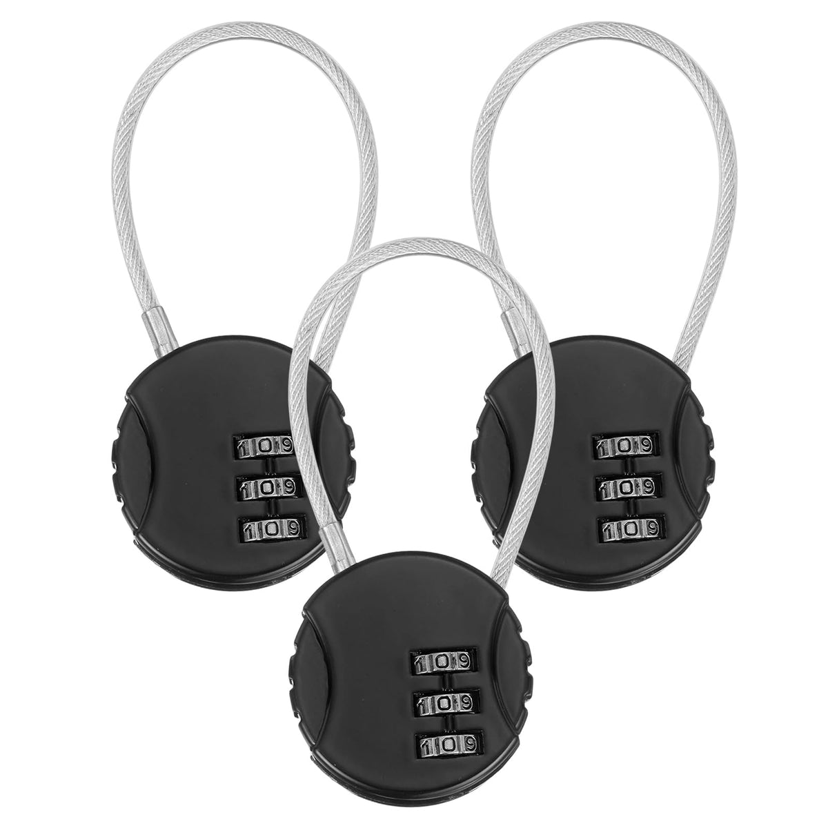 M METERXITY 3-Pack Combination Locker Lock, 3 Digit Round Shaped Padlock Gym Locks with Cable for Luggage/Suitcase/Backpack Zipper/Outdoor, Small Combo Lock [White]