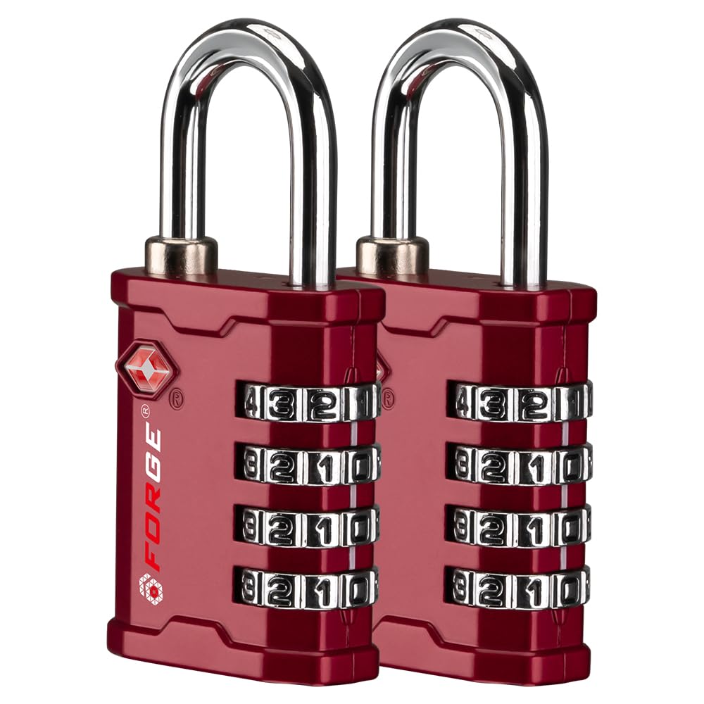 Forge 4-Digit TSA Approved Travel Locks – Heavy-Duty Combination Padlock for Travel, Gym, Pelican Case. Black 2-Pack.