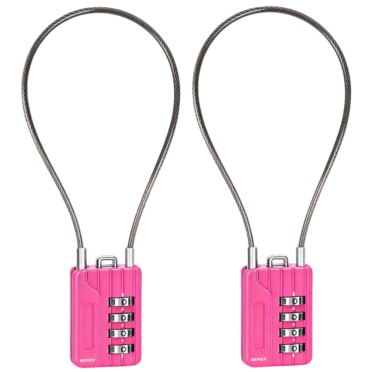 SEPOX® 4 Pcs Resettable Combination Padlock, 1-3/16" Width Body with 32cm Extrem Long Cable, 4 Digit Combo Cable Lock for Suitcase, Travel Bag, Gym Lockers, Filing Cabinets,Pack of 4 Black