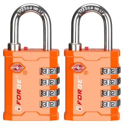 Forge 4-Digit TSA Approved Travel Locks – Heavy-Duty Combination Padlock for Travel, Gym, Pelican Case. Black 2-Pack.