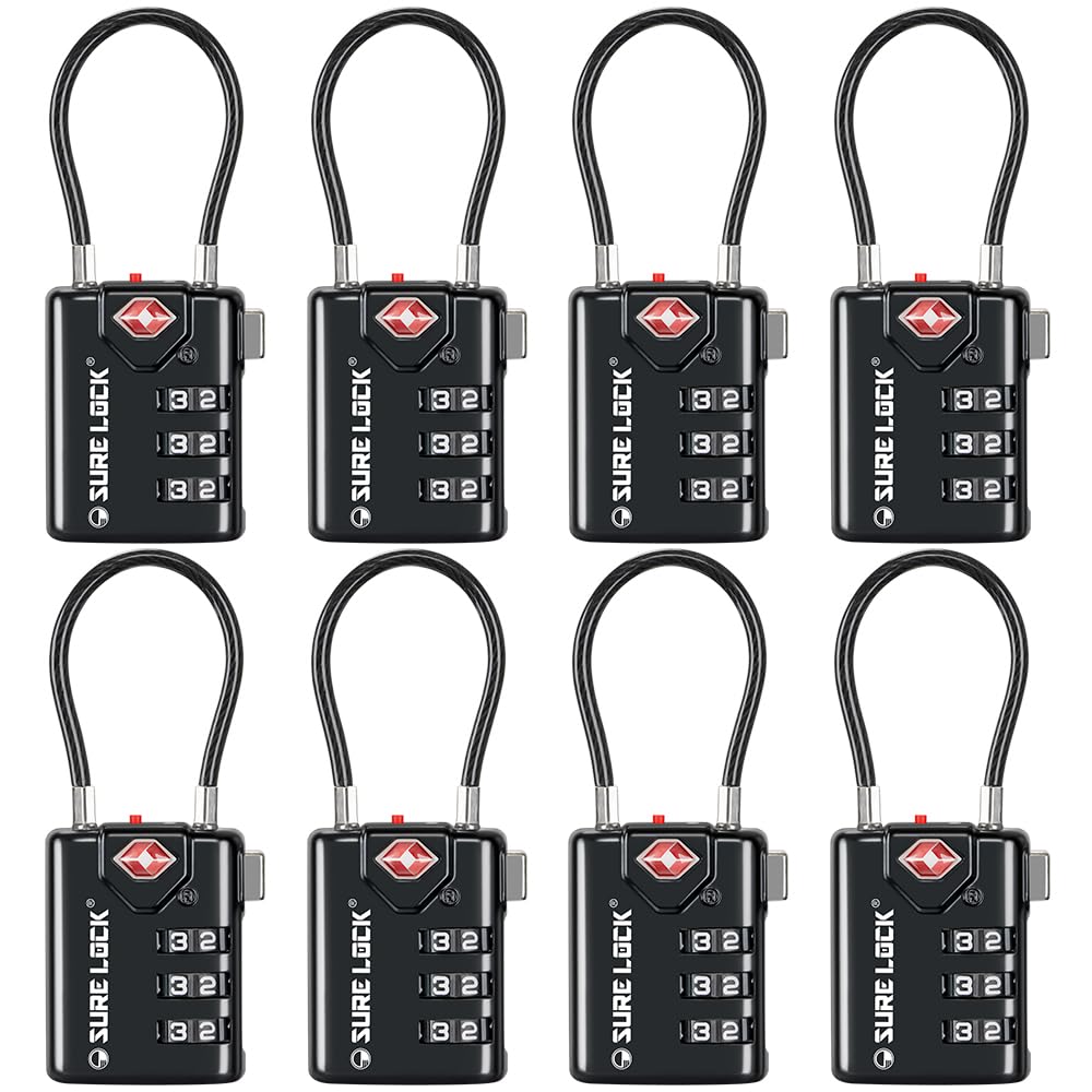 SURE LOCK TSA Approved Luggage Locks with Open Alert Indicator, 3 Digit Combination Cable Travel Lock for Suitcase, Backpack, Gym Locker, Toolbox & Travel Bag(2, Pink 2 Pack)