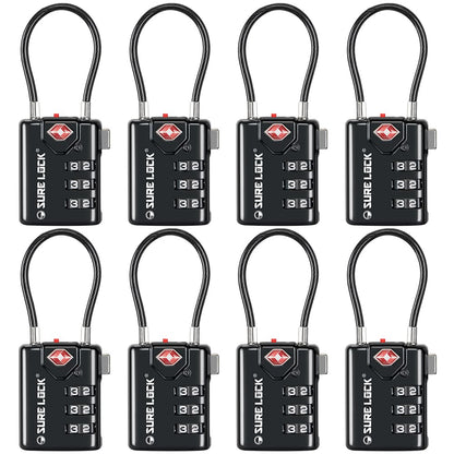 SURE LOCK TSA Approved Luggage Locks with Open Alert Indicator, 3 Digit Combination Cable Travel Lock for Suitcase, Backpack, Gym Locker, Toolbox & Travel Bag(2, Pink 2 Pack)