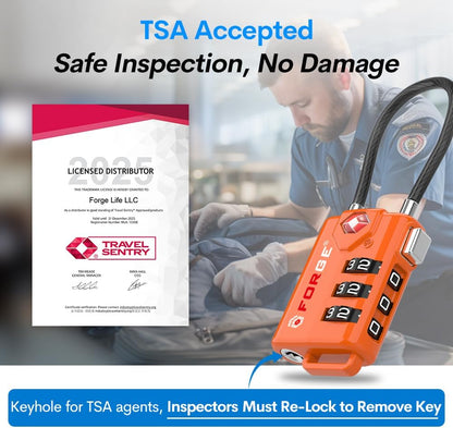 Forge TSA Approved Luggage Locks, Open Alert Cable Lock, Orange, 2 Pack