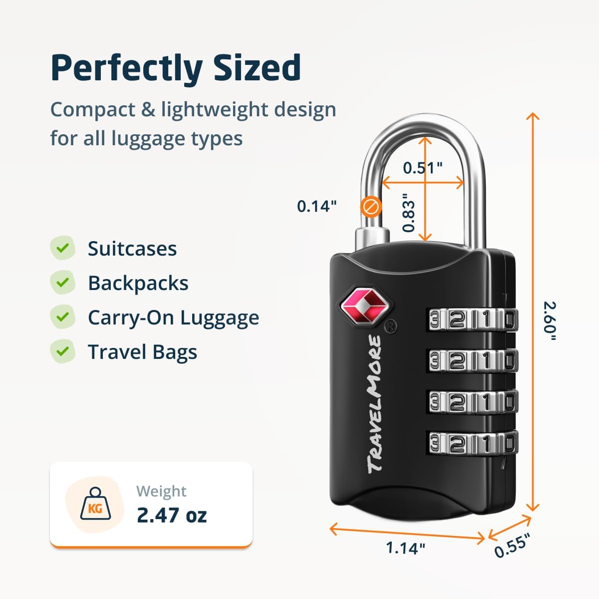TravelMore Luggage Locks TSA Approved, 4-Digit Travel Combination Locks