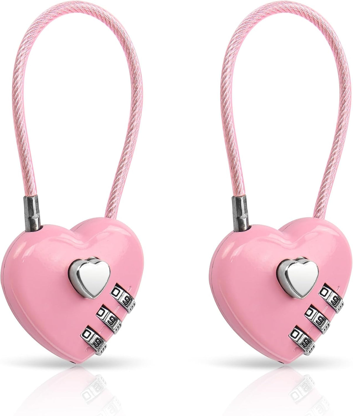 YAODHAOD 2 Pack Combination Lock, 3 Digit Heart Shaped Padlock for School Gym Locker, TSA Approved Cable Luggage Lock, Lock forLocker, Luggage,Fence,Backpack,Valentine Gift (Pink)