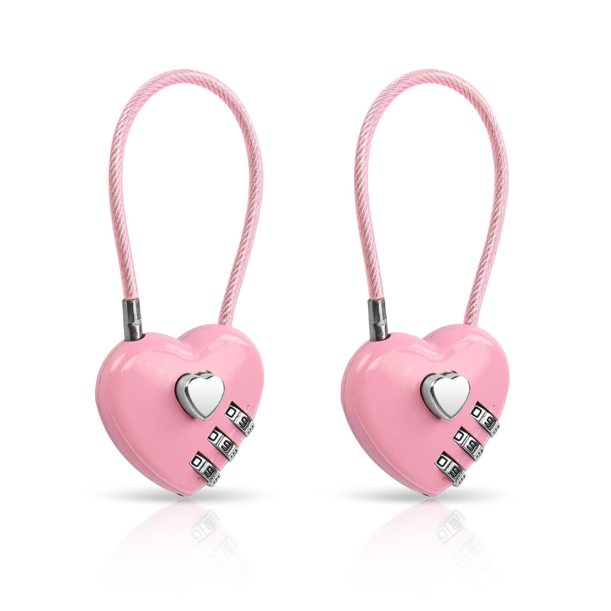 YAODHAOD 2 Pack Combination Lock, 3 Digit Heart Shaped Padlock for School Gym Locker, TSA Approved Cable Luggage Lock, Lock forLocker, Luggage,Fence,Backpack,Valentine Gift (Pink)