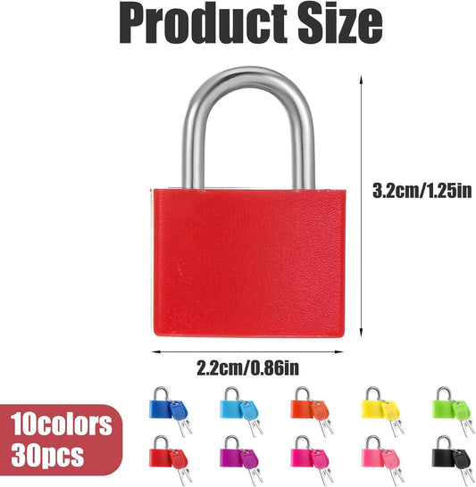 30 PCS Mini Keyed Padlocks Small Brass Suitcase Locks with 2 Keys for Travel Backpack Gym Locker Jewelry Box Drawer 10 Colors