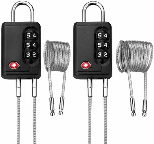 TSA Approved Cable Luggage Lock, Wrap Multiple Suitcases Together, 3-Digit Combination Travel Lock for Bags, Backpacks, Strollers & Airport Anti-Theft Security (2 Pack)