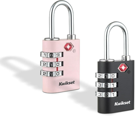 Kwikset TSA Approved Combination Luggage Lock, 3-Digit, 2-Pack, Black, Pink