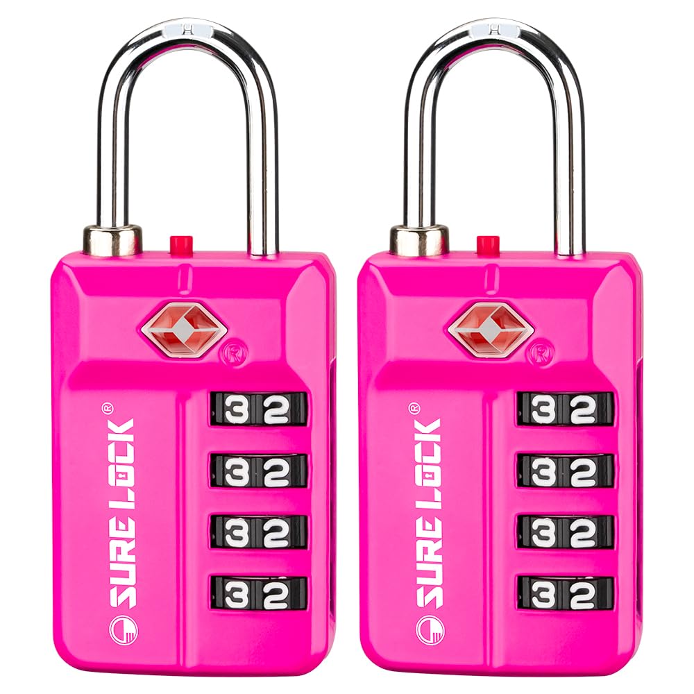 SURE LOCK TSA Approved 4-Digit Resettable Combination Luggage Locks with Open Alert, Easy-Read Dials - for Luggage, School Lockers, Gym, Office, Toolbox & Security Cases(Green 2 Pack)