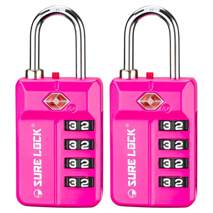SURE LOCK TSA Approved 4-Digit Resettable Combination Luggage Locks with Open Alert, Easy-Read Dials - for Luggage, School Lockers, Gym, Office, Toolbox & Security Cases(Green 2 Pack)
