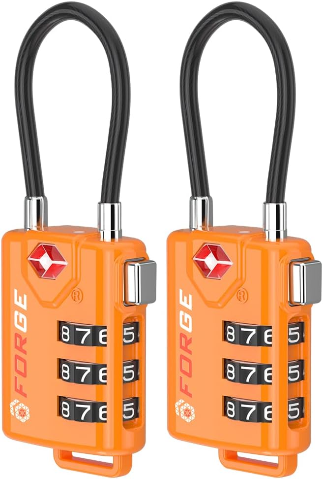 Forge TSA Approved Luggage Locks, Open Alert Cable Lock, Orange, 2 Pack
