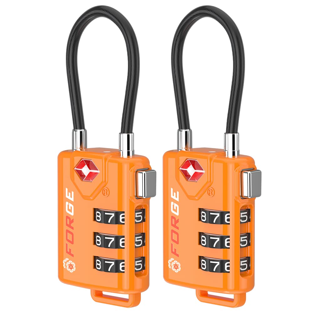 Forge TSA Approved Luggage Locks, Open Alert Cable Lock, Black, 4 Pack