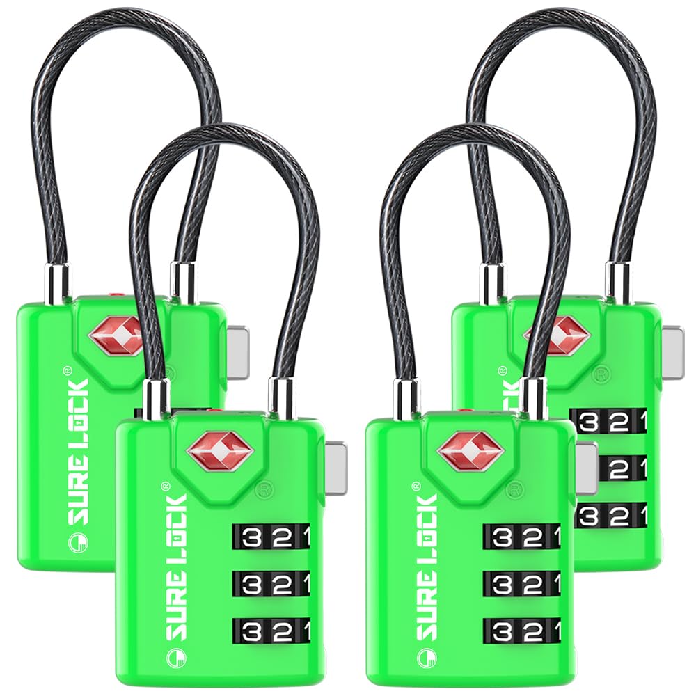 SURE LOCK Open Alert TSA Approved Luggage Locks, 3 Digit Combination Locks for Luggage, Suitcase, Backpack, and More.