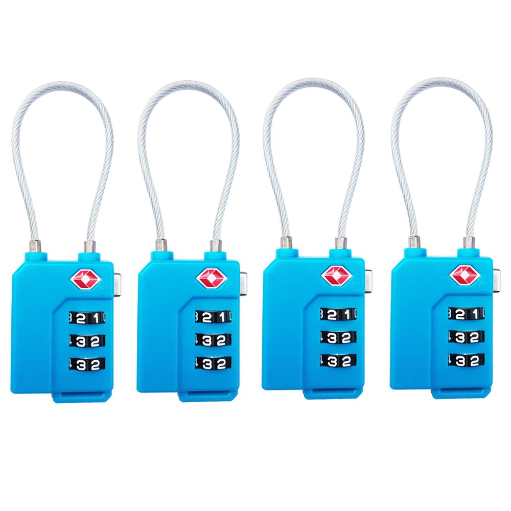 TSA Lock Security 3 Digit Combination Suitcase Luggage Bag Code Lock Padlock (Blue-4-Pack)