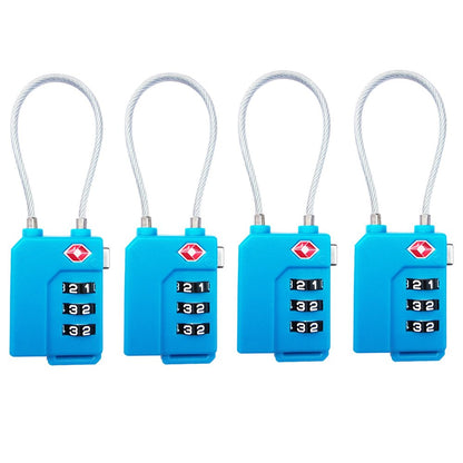 TSA Lock Security 3 Digit Combination Suitcase Luggage Bag Code Lock Padlock (Blue-4-Pack)