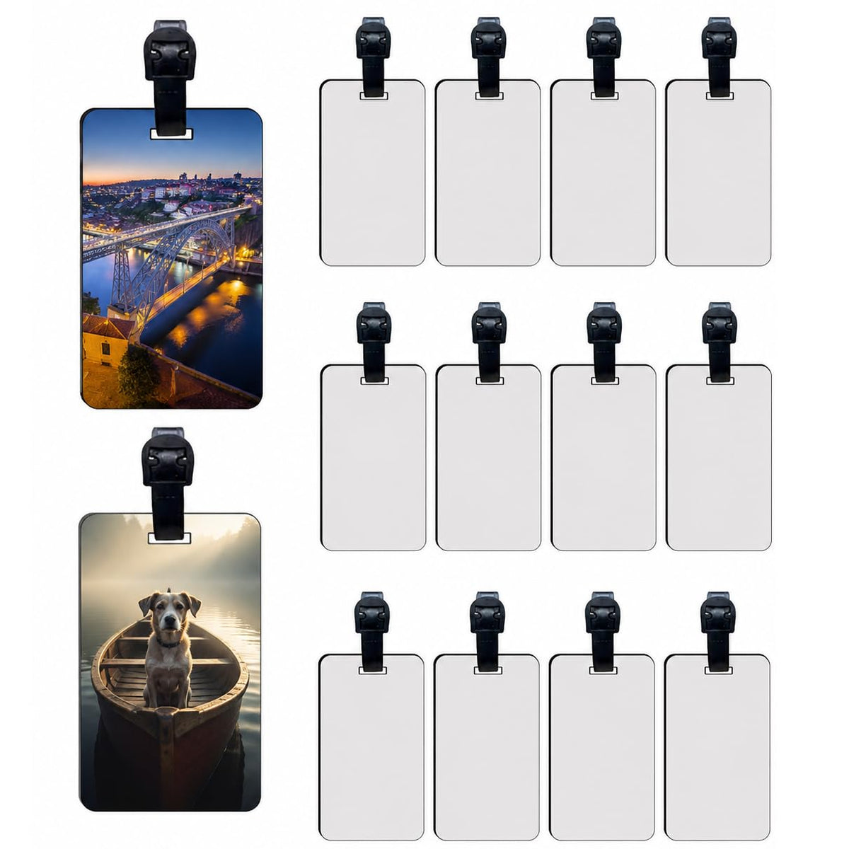 50 pcs Sublimation Luggage tag Blanks White Blank Travel Bag Tags with Strap Double Sided MDF Suitcase Label Tag with Slots Keychains Blanks Handmade DIY Crafting