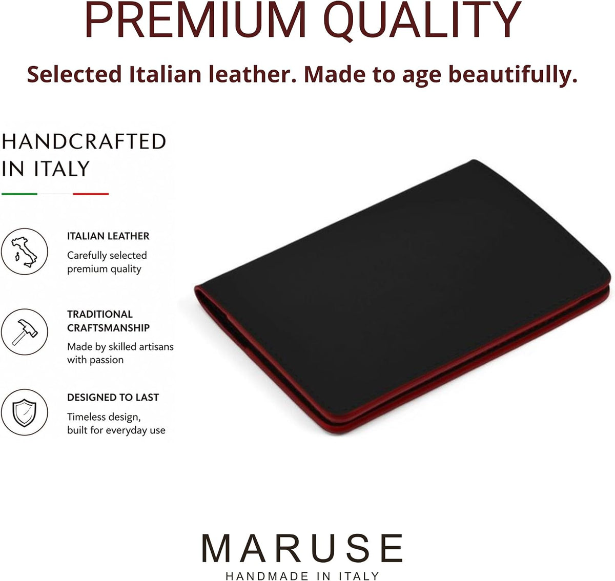 Maruse Leather Passport Holder, Handmade in Italy, Top-Grain Leather Passport Cover with Card Slots