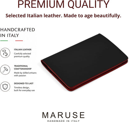 Maruse Leather Passport Holder, Handmade in Italy, Top-Grain Leather Passport Cover with Card Slots