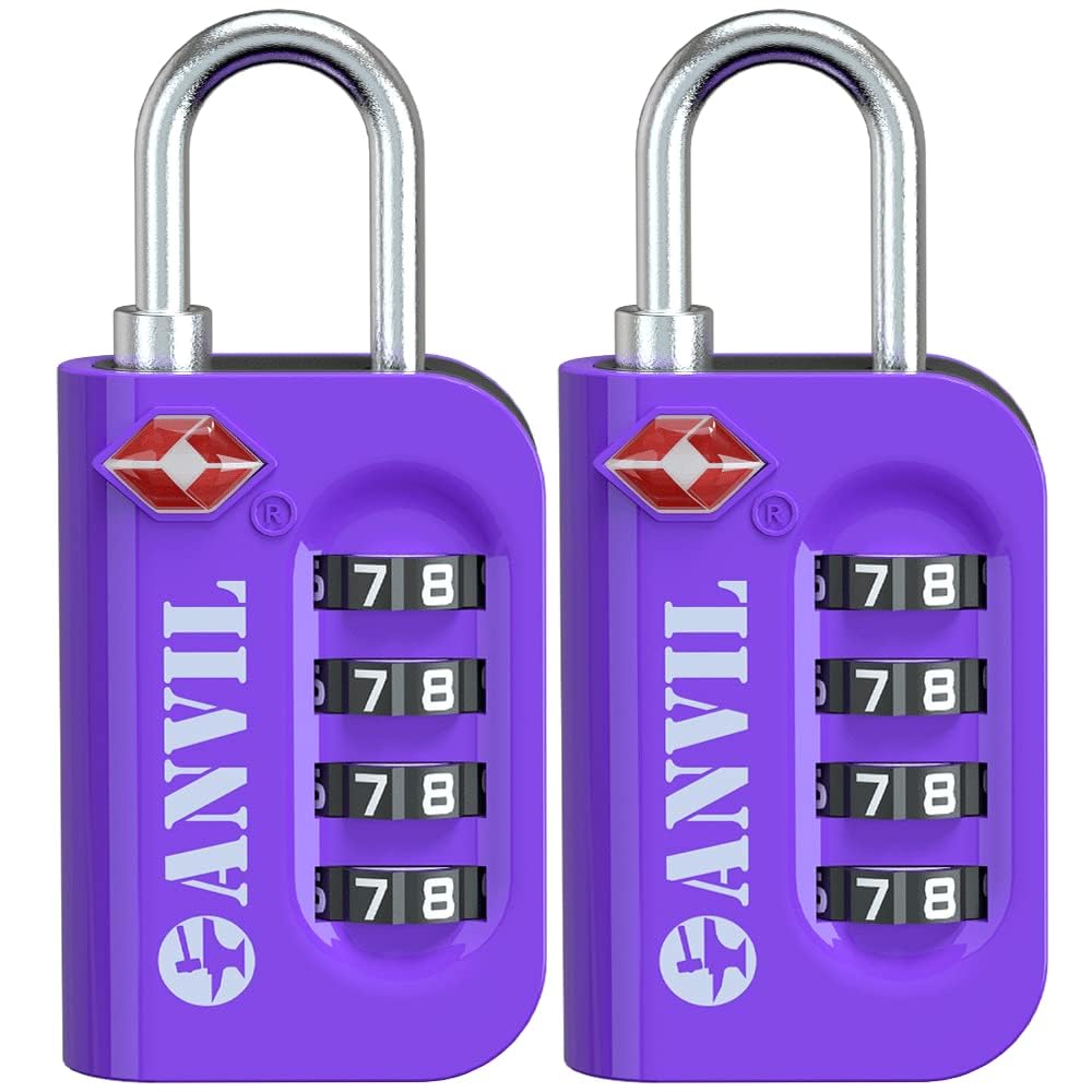 ANVIL TSA Approved Luggage Lock - 4 Digit Combination, 10,000 Combinations, Easy-Read Password Window, Travel Lock for Suitcases, Backpacks, Gym & Student Lockers, Baggage