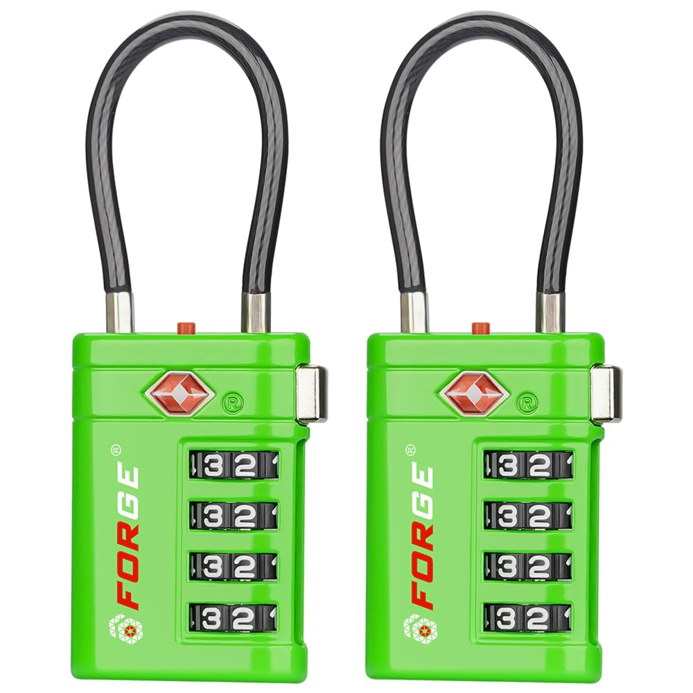 Forge Open Alert TSA Approved Luggage Locks, Black, 2 Pack Locks.