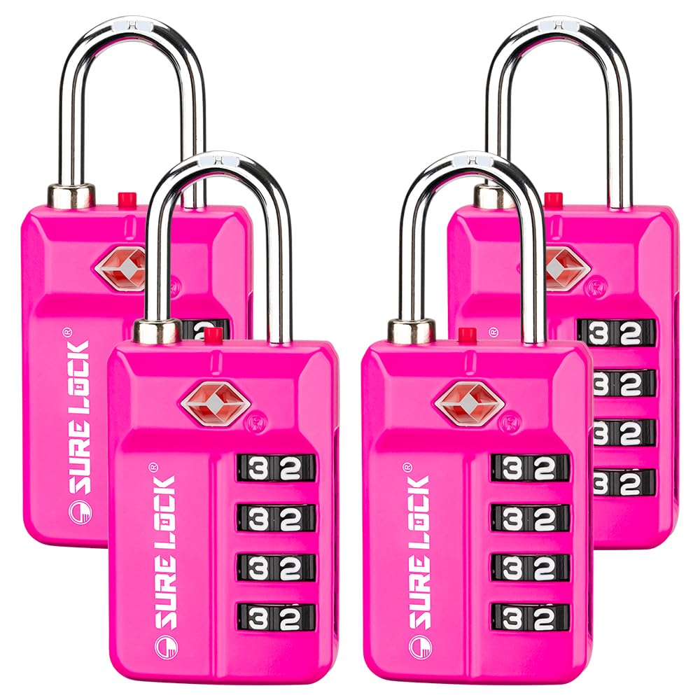 SURE LOCK TSA Approved 4-Digit Resettable Combination Luggage Locks with Open Alert, Easy-Read Dials - for Luggage, School Lockers, Gym, Office, Toolbox & Security Cases(Green 2 Pack)