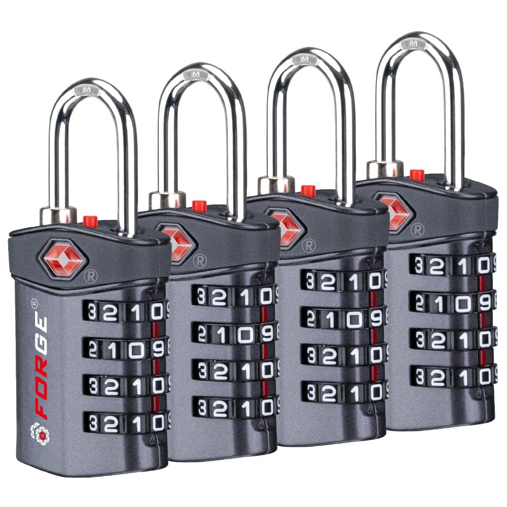 Forge 4-Digit Combination Lock, TSA Approved Locks for Luggage, Travel, Gym, School, Suitcase, Backpack, Pelican case, Easy Read dials, zinc Alloy Body.