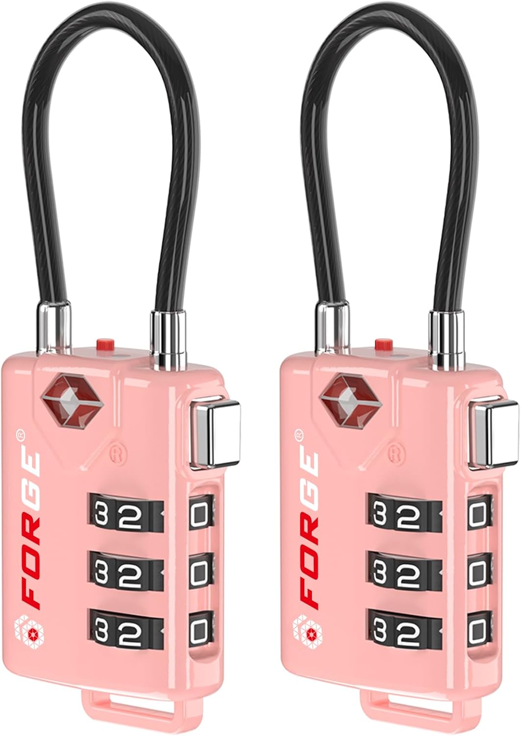 Forge TSA Approved Luggage Locks, Open Alert Cable Lock, Pink, 2 Pack