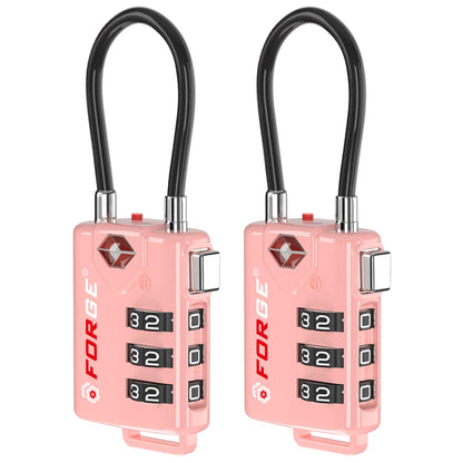 Forge TSA Approved Luggage Locks, Open Alert Cable Lock, Pink, 2 Pack