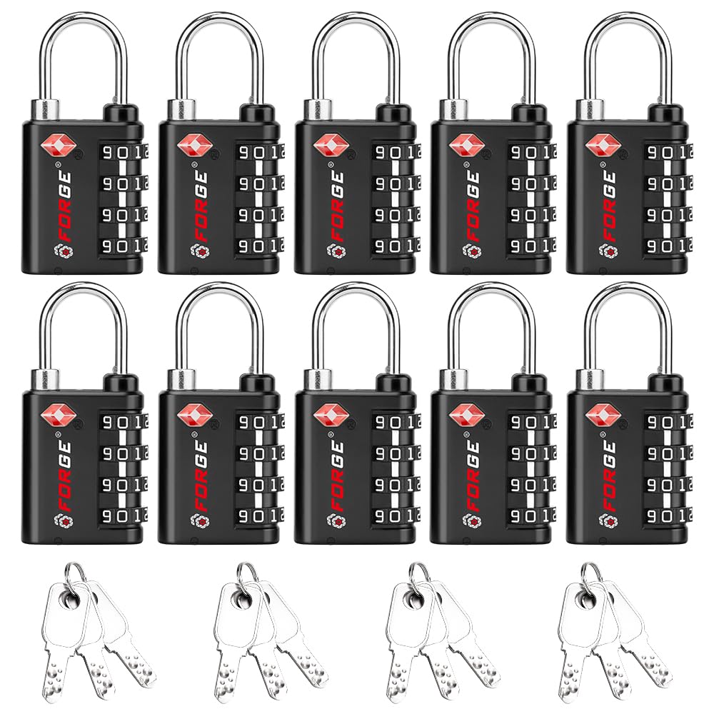 Forge Dual-Opening: Key or Combination Lock, TSA Approved Lock for Luggage, Pelican case, Travel, Gym, School,Luggage Combination Lock,Travel Bag Lock (Black 2 Pack)