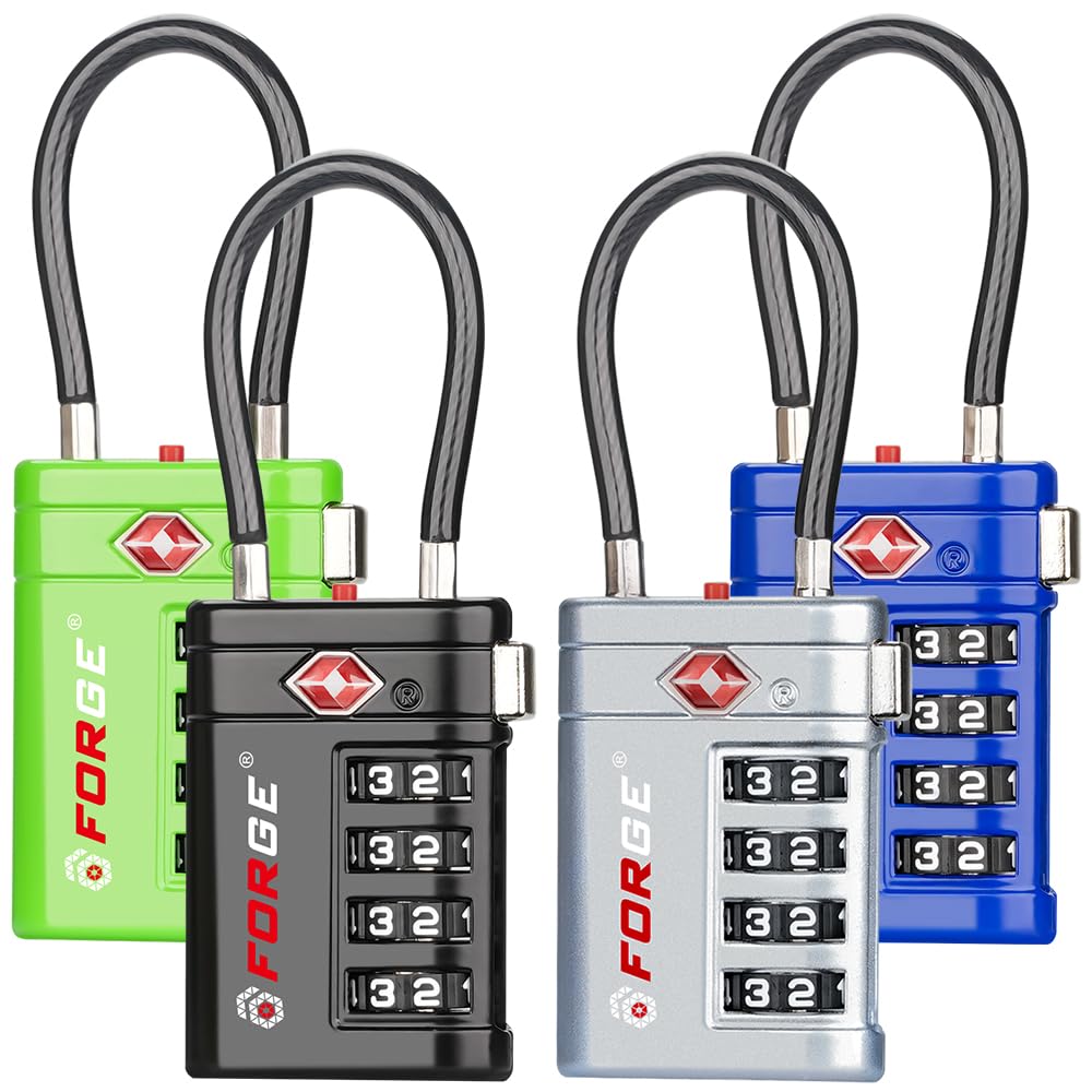 Forge Open Alert TSA Approved Luggage Locks, Black, 2 Pack Locks.