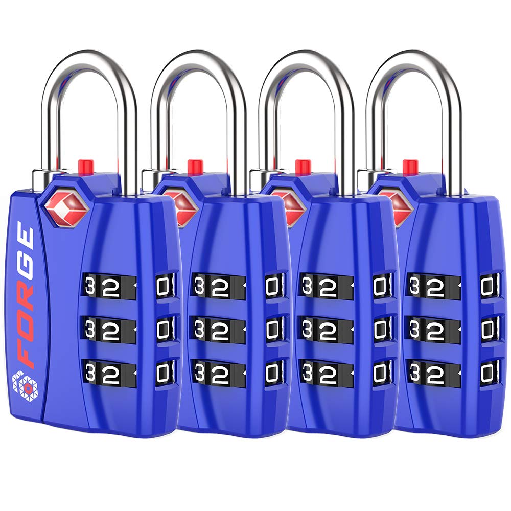 Forge TSA Approved Luggage Locks, Open Alert TSA Locks, Black, 4 Pack