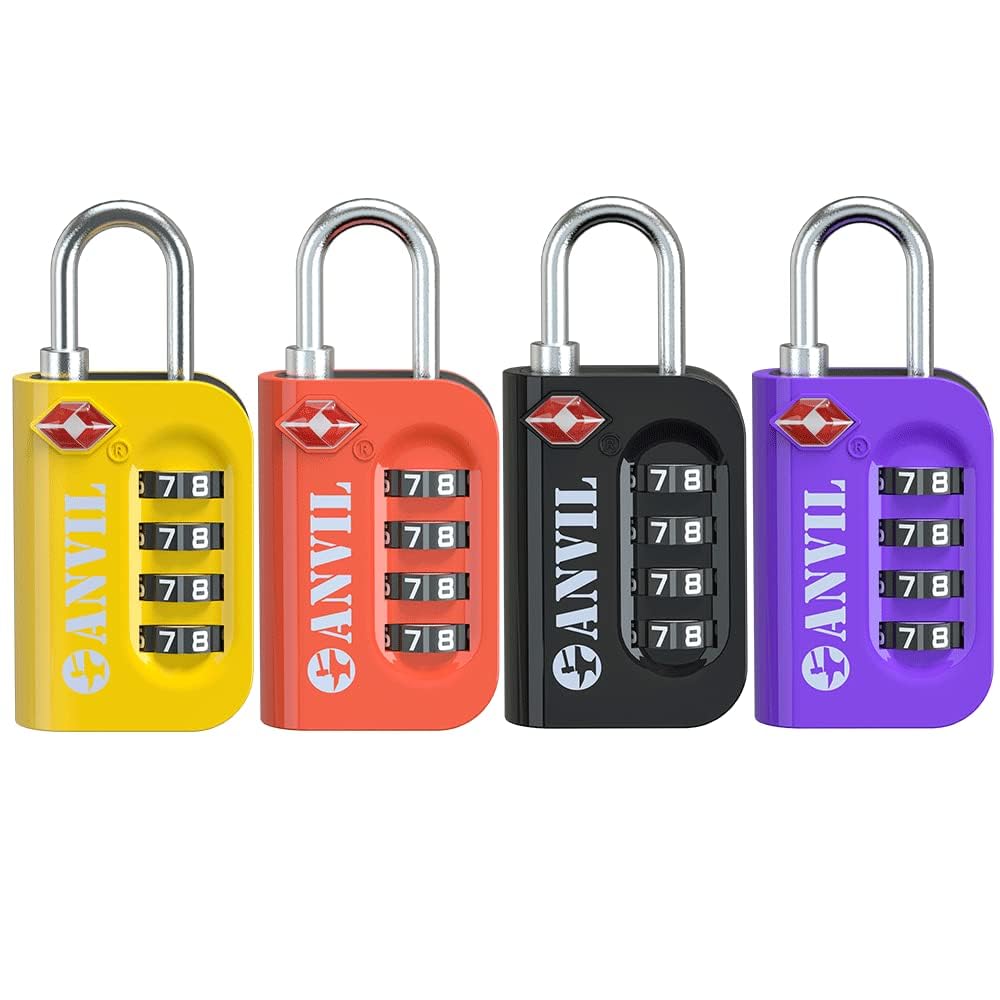 ANVIL TSA Approved Luggage Lock - 4 Digit Combination, 10,000 Combinations, Easy-Read Password Window, Travel Lock for Suitcases, Backpacks, Gym & Student Lockers, Baggage