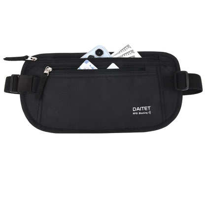Money Belt - Passport Holder Secure Hidden Travel Wallet with RFID Blocking, Undercover Fanny Pack (Black)