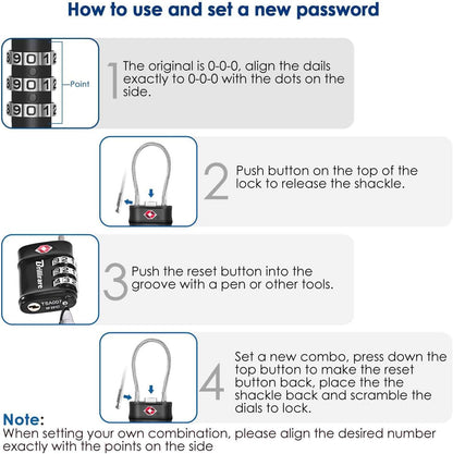 4 Pack TSA Approved Luggage Locks, Combination Travel Cable Lock, 3-Digit Waterproof Padlock, Zinc Alloy Outdoor Keyless Resettable Lock for Travel, Lockers, Bags, Backpack, Gym, Gate-by BRILLIRARE