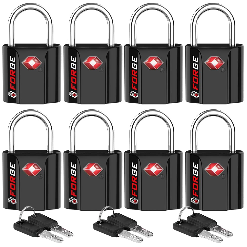Forge OX 1'' Wide 1.8'' Tall, TSA Approved Luggage Locks: Key Locks for Travel. Ultra Secure Dimple Key Travel Locks Alloy Body. for Luggage, Backpack, Small Toolbox and More. Black 2 Pack.