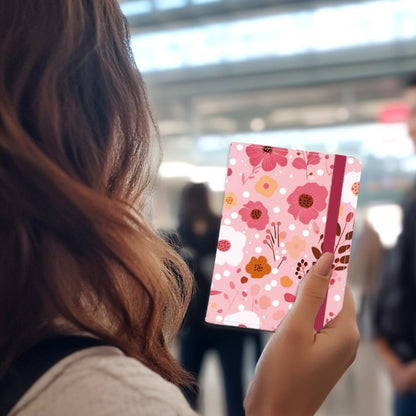 Passport Holder Featuring Delicate Pink and White Blooms PU Leather Travel Document Wallet Feminine Passport Cover for Women 5.9 x 4.3 Inches