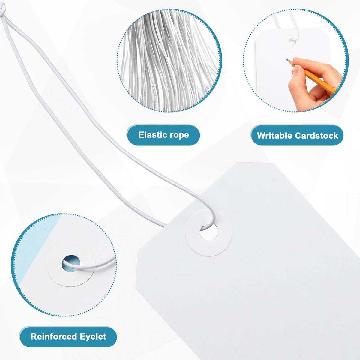 100 Pack White Shipping Tags with Elastic String