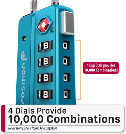 Fosmon TSA Approved Cable Luggage Locks, 4 Digit Combination, 4 Pack