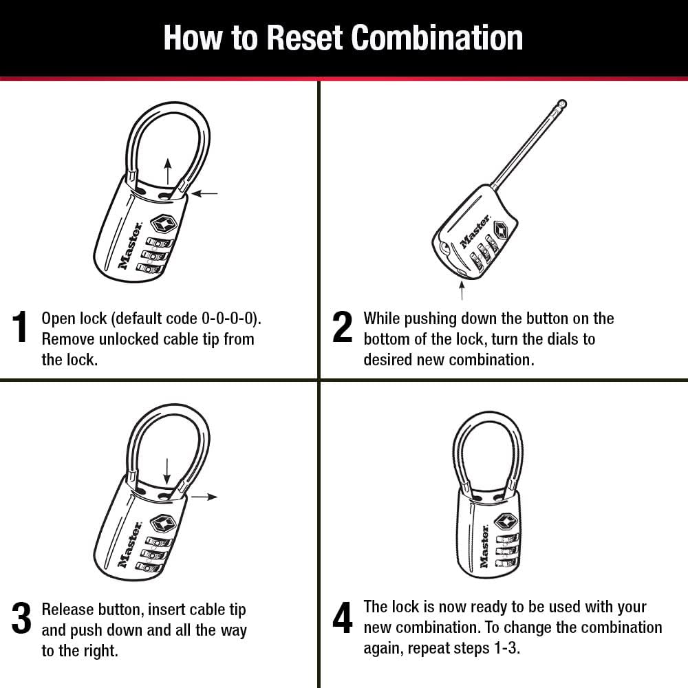 Master Lock TSA Approved Combination Luggage Lock, Assorted, 4688EC4
