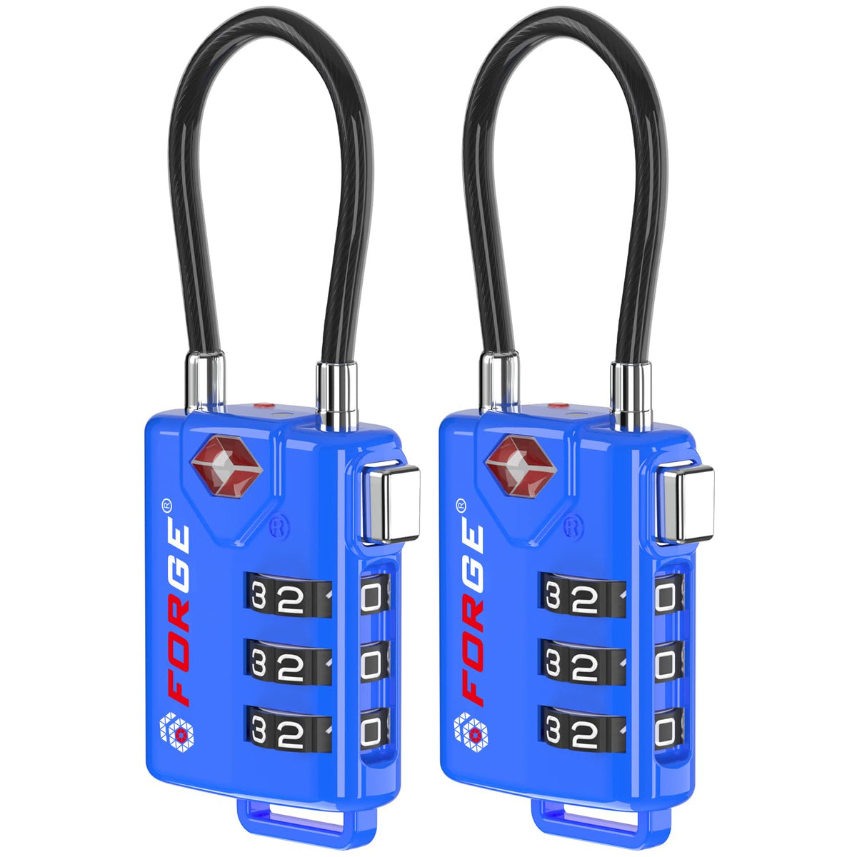Forge TSA Approved Luggage Locks, Open Alert Cable Lock, Black, 4 Pack