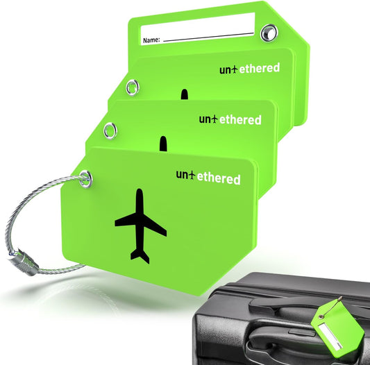 Untethered Luggage Tags for Suitcases, 4-Pack, Bag ID Tags, Green